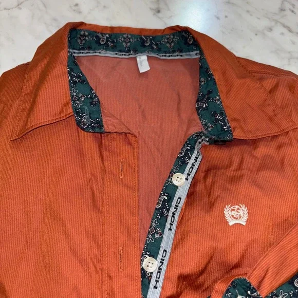 Cinch Womens XL Burnt Orange Rust Paisley Trim Button Down WesternShirt Long Slv - Picture 3 of 9
